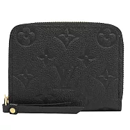 Louis Vuitton LV M60574 經典花紋全皮革壓紋信用卡零錢包.黑