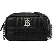 BURBERRY 8064854 Mini Lola 絎縫格紋小羊皮相機包.黑/銀