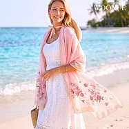 【WOONUE】 頂級蠶絲羊毛混紡防曬披肩海灘圍巾絲巾禮服披肩朋友送禮生日禮物母親節禮物媽媽女友老婆禮物情人節 梅櫻映月-柔粉