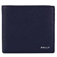 BALLY 6306422 FLAG 燙印LOGO內裏撞色皮革8卡短夾.深藍