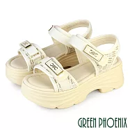 【GREEN PHOENIX】女 涼鞋 厚底涼鞋 鬆糕涼鞋 沾黏式 輕量 小香風 EU35 米色