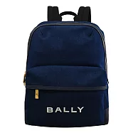 【全新福利品】BALLY 6306640 TRECK 簡約燙印LOGO帆布商旅大後背包.牛仔藍