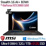 ★雙碟升級★MSI 微星 Stealth 16 AI+ B3WI-006TW 16吋 AI電競筆電 (U9-386H/32G/1TB+512G/RTX5080/W11P)