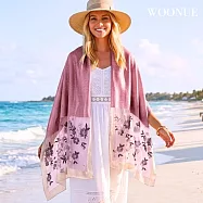 【WOONUE】 頂級蠶絲羊毛混紡防曬披肩海灘圍巾絲巾禮服披肩朋友送禮生日禮物母親節禮物媽媽女友老婆禮物情人節 梅櫻映月