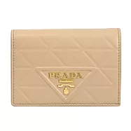 PRADA 1MV021 浮雕LOGO三角壓紋對開零錢短夾.沙色
