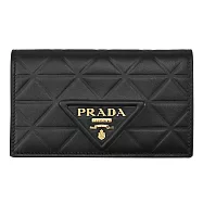 PRADA 1MV020 浮雕LOGO三角壓紋對開多卡中夾.黑