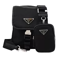 PRADA 2VD043 三角LOGO尼龍二合一翻蓋斜背小包.黑