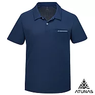【ATUNAS 歐都納】男款POLARTEC POWER DRY吸濕排汗透氣快乾短袖POLO衫/銀離子抑菌抗臭休閒衫A1PS2501M- M 藏青
