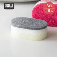 【日本霜山】三層速乾易起泡海綿刷/洗碗刷(2入/包)x3包組 -灰