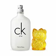 Calvin Klein 招財納福守護組[CK ONE 中性淡香水100ml TESTER+開運琉璃招財貓大擺飾]-公司貨