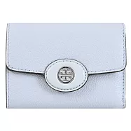 TORY BURCH 165002 內裏撞色皮革扣式三折短夾.水藍