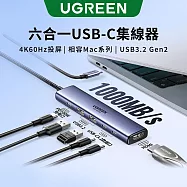綠聯 六合一多功能USB-C集線器 4k 60Hz