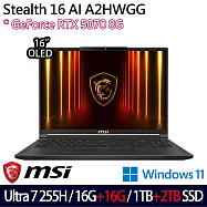 ★全面升級★MSI 微星 Stealth 16 AI A2HWGG-093TWNN 16吋 AI電競筆電(U7-255H/16G+16G/1TB+2TB/RTX5070)