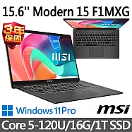 msi微星 Modern 15 F1MXG-1042TW 15.6吋 商務筆電 (Core 5-120U/16G/1T SSD/Win11Pro/灰)