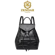 【ZENDAR】台灣總代理 限量1折 頂級鱷魚紋小牛皮後背包 阿米特系列 全新專櫃展示品(黑色)