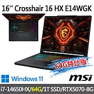 msi微星 Crosshair 16 HX E14WGK-002TW 16吋 電競筆電(i7-14650HX/64G/1T SSD/RTX5070/W11-64G特仕版)