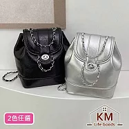 【KM生活】韓版小香風輕奢鍊條水桶包/雙肩包/百搭氣質包_2色任選 黑色銀鍊款