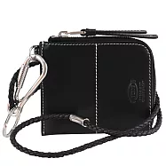 TODS 烙印LOGO金屬扣環編織頸掛繩拉鍊零錢包.黑