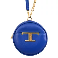 TODS T Timeless 金屬LOGO小牛皮圓餅頸掛包/零錢包.寶藍