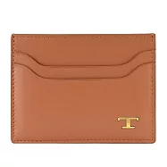 TODS 復古金屬T LOGO小牛皮5卡隨身卡夾/名片夾.淺棕