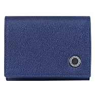 BVLGARI 寶格麗 291623 圓刻LOGO內裏撞色牛皮三折短夾.深藍