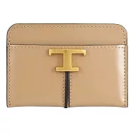 TODS T Timeless 金屬LOGO小牛皮隨身卡夾/名片夾.卡其