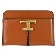 TODS T Timeless 金屬LOGO小牛皮隨身卡夾/名片夾.棕色