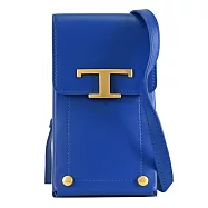 TODS T Timeless 金屬LOGO小牛皮扣式斜背手機包.寶藍