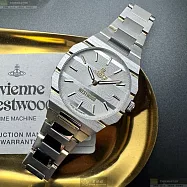 Vivienne Westwood薇薇安精品錶,編號：VW30313,36mm, 40mm六角形白金色精鋼錶殼幾何立體圖形, 銀白色錶盤精鋼金銀相間錶帶
