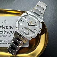 Vivienne Westwood薇薇安精品錶,編號：VW30313,36mm, 40mm六角形白金色精鋼錶殼幾何立體圖形, 銀白色錶盤精鋼金銀相間錶帶