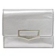 【全新福利品】 TODS 亮漆皮銀釦三摺短夾.銀色