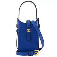 TODS 金屬LOGO小牛皮穿扣式手提斜背兩用手機包.寶藍