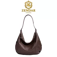 【ZENDAR】台灣總代理 限量1折 頂級小牛皮肩背包 埃萊娜系列 全新專櫃展示品 熱可可色