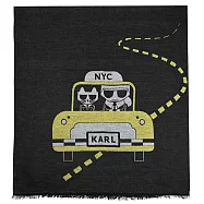 KARL LAGERFELD 卡爾 計程車印花保暖長圍巾/披肩.黑