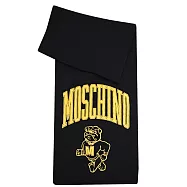 MOSCHINO 30816 M3167 亮片心形貼花小熊羊毛流蘇長圍巾.深藍