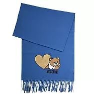 MOSCHINO 30816 M3167 亮片心形貼花小熊羊毛流蘇長圍巾.藍