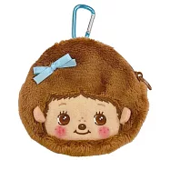 日本限定 Monchhichi 蒙奇奇吊飾零錢包 | 登山扣拉鍊包 | 緞帶蝴蝶結 棕色男孩