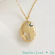 Wanderlust+Co 澳洲品牌 鑲鑽橢圓形相本項鍊 白色北極星X藍色月亮 You Are Magic