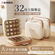 Kando 32格大號藥盒 密封防潮 8條 4分格 藥品收納盒 PP+ABS 材質 e.chu-32B 奶油色