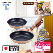 【日本竹原】日本製和樂亭Torepan可拆卸手柄IH不沾鍋3件組(平底鍋20+26cm+手把)可用金屬鏟/適用烤箱