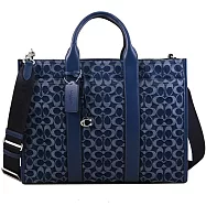 COACH CAS25 WESLEY 牛仔布緹花拼接大容量托特包.深藍