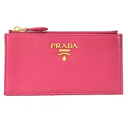 PRADA 1MC079 浮雕 LOGO小羊皮6卡大容量零錢包.芍藥粉