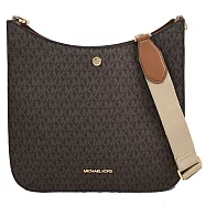 【全新福利品】MICHAEL KORS BRILEY 金屬LOGO滿版MK印花釦式斜背包.咖