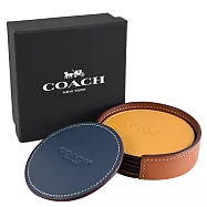 COACH CO290 品牌LOGO圓形皮革杯墊5入套組