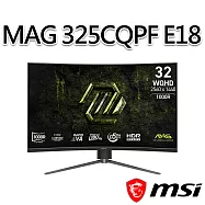msi微星 MAG 325CQPF E18 31.5吋 曲面電競螢幕 (31.5"/2560x1440/16:9/180Hz/VA)