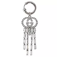 【全新福利品】GUCCI 678190 經典GG LOGO水鑽流蘇圈環夾式單邊耳環.銀