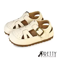 【Pretty】童鞋 Smile Angel 兒童涼鞋 幼童鞋 小童鞋 沾黏帶 鏤空 包頭護趾 23 卡其色