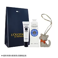 L&rsquo;OCCITANE 歐舒丹手唇隨身急救保濕組[護唇膏+護手霜+貓咪吊飾+禮袋]-多款任選-公司貨 乳油木保濕護唇膏+手霜
