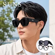 【SUNS】TR90包覆式精品大框偏光墨鏡 可套鏡/可單戴 曜石黑 抗藍光+抗UV400 修飾臉型 防眩光/眼鏡族首選