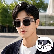 【SUNS】TR90包覆式精品大框偏光墨鏡 可套鏡/可單戴 冰透灰 抗藍光+抗UV400 修飾臉型 防眩光/眼鏡族首選